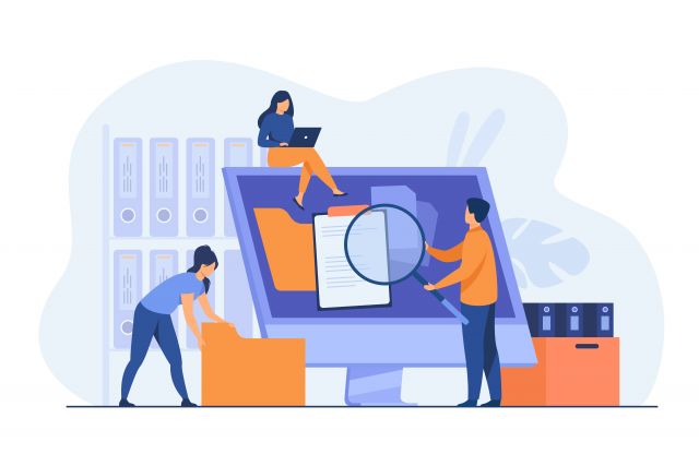Office workers organizing data storage 1