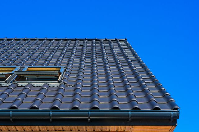 Vertical low angle closeup shot of the black roof of building