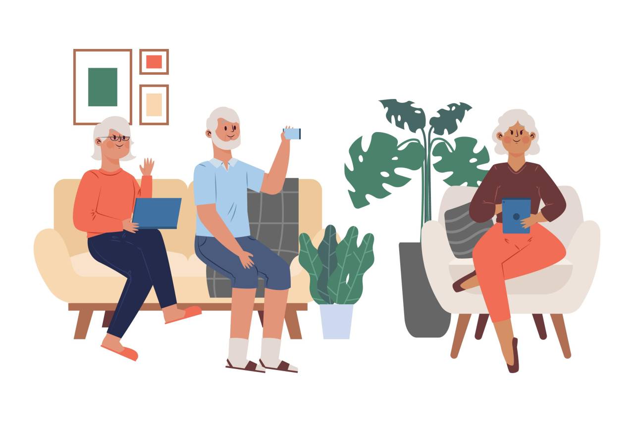 Café num illust groupe seniors